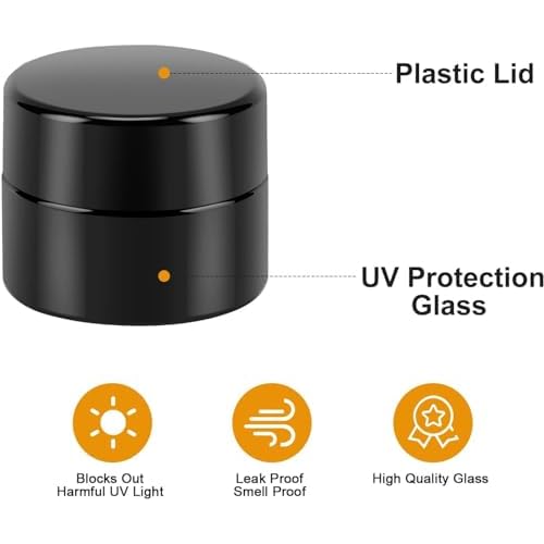 (50 Packs) Green Nexus 5g/5ml UV Protection Glass Jars for Lip Balm, Lotion, Oil, Cream & Cosmetics Enhanced Cap (2024)