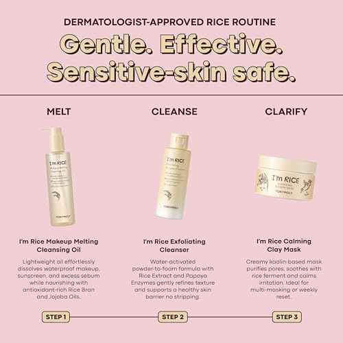 TONYMOLY I¡¯m Rice Makeup Melting Cleansing Oil ? 215ml | Gentle Cleanser for Sensitive Skin | Removes Makeup & Impurities | Rice Bran Oil + PHA | Non-Comedogenic, Fragrance-Free, Korean Skincare