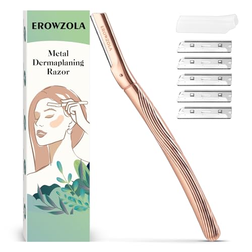 Eyebrow Razor for Face & Skin Care Reusable Metal Handle with 6 Blades