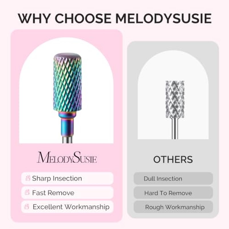 MelodySusie 10Pcs Nail Drill Bits Set - Tungsten & Ceramic Efile for Gel Removal