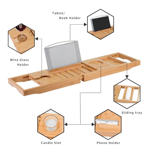 Utoplike Natural Bamboo Bath Caddy Tray for Tub - Adjustable & Elegant