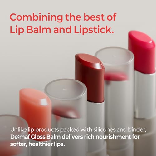 De:maf Demaf Gloss Balm, Moisturizing Hydrating Lip Gloss Balm; Sheer Tint, Buildable Colour, Glossy Shine, Non-Sticky, Long-Wear, Lip Plumper, Clean Beauty for Sensitive Lips (Cozy Rosy, 0.12 oz)