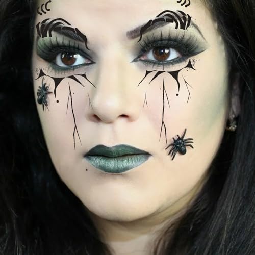 Halloween Face Makeup Tattoos Stickers, Horror Clown Demon Ghost Vampire Spider Web Eye Shadow Temporary Stickers Scary Fake Eyeshadow Tattoos for Halloween Carnival Day of Dead Party Decoration