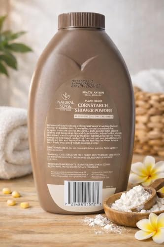 Natural Sense Shower Powder, Talc-Free Cornstarch, 10 oz