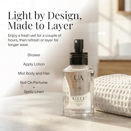 Ua Body Kiele Gardenia Body & Hair Mist - Hydrating Floral Perfume for Women & Men, Alcohol-Free, 3.4 oz