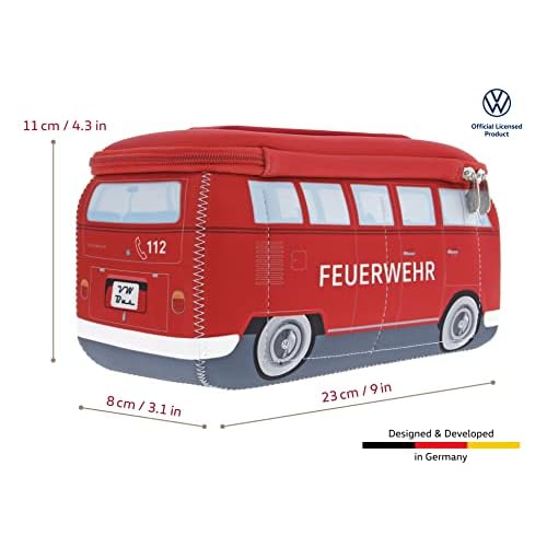 BRISA VW Collection - Volkswagen Neoprene Universal Makeup Cosmetics Toiletry Travel Pharmacy Bag in T1 Bus Design (Firetruck/Red) (Small (9.1 x 4.3 x 3.1 inches))