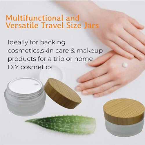 Empty Refillable Frosted Glass Cosmetic Cream Jar 4 Pack 3.3 OZ/100g with Bamboo Lids,Skin Care Travel Containers Pot for Clay Masks,Butter,Body Scrub,Lip Balm, Ointments, Lotion Frost