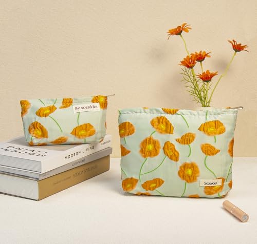Getgto 2 Pcs Makeup Bags - Large Floral Cosmetic Organizer Set