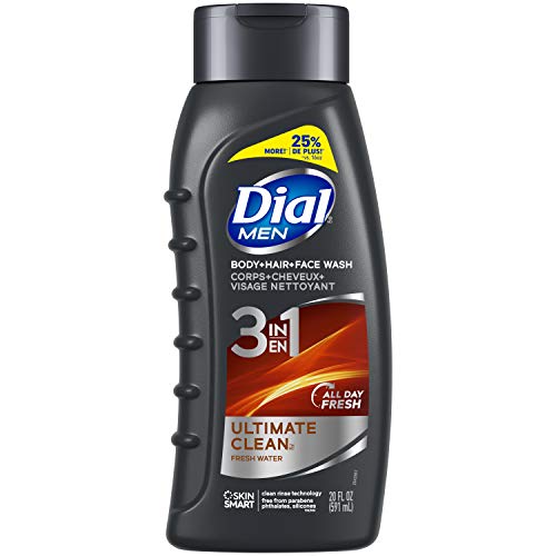 Dial Men 3in1 Body, Hair and Face Wash, Ultimate Clean, 20 fl oz , 4 Count (Pack of 1)