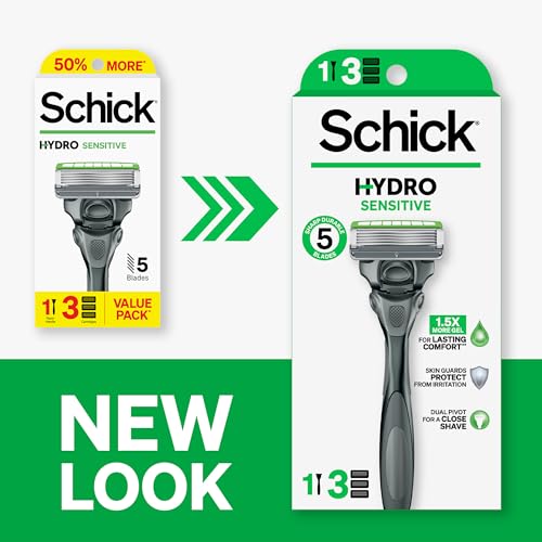 Schick Hydro Sensitive 5-Blade Razor for Men with 3 Refills & Handle