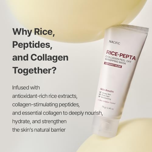NACIFIC Rice Pepta Collagen Peel-Off Wrapping Mask 2.46oz 70g, Facial Mask Pack, Firming, Elasticity, Pore Minimizing, Glowy Glass Skin, Korean Skincare