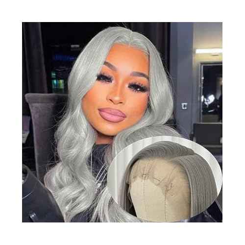 Long Gray Synthetic Lace Front Wigs Glueless Pre Plucked Heat Resistant Fiber Hair Straight Lace Front Wigs for Black Women 13 * 6 Frontal Lace Wigs
