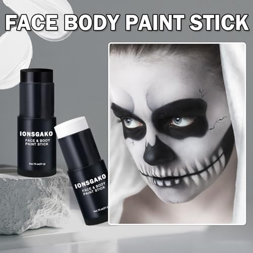 Black and White Face Paint Stick with Brush Eye Black Stick for Sports Halloween Makeup Face Painting Kit for Clown Skeleton Vampire SFX Makeup