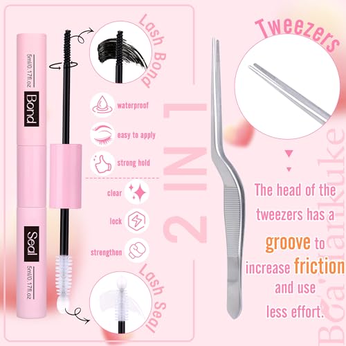 Boahankuke 640PCS Lash Clusters Kit DIY Lash Extension Kit D Curl Volume Eyelash Extensions Individual Lashes Kit with Lash Bond and Seal, Tweezers (60D 8-16mm, 80D 10-18mm) by Boahankuke