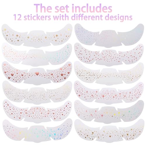 Glitter Freckles Stickers - 12 Sheets Star & Heart Face Tattoos