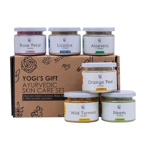 YOGI¡¯S GIFT ? Celebrating health Ayurvedic Skin Care Sampler | Six Powders in One Pack | Aloe vera, Rose petal, Wild Turmeric, Licorice, Neem & Orange Peel Powders 1oz Each | Soap Making Ingredient