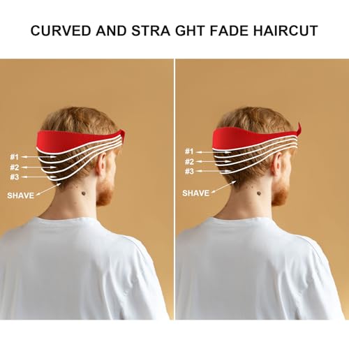 Neckline Shaving Template and Hair Trimming Guide, Silicone Curved Haircut Band for DIY Haircutting Creating Clean Straight Neck Hairline, Fade and Taper Guide for Hair Clippers (Red)