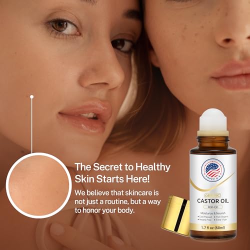 Organic Castor Oil Roll-On with Rose Quartz Roller Ball for Skin & Hair Care - 1.7 fl oz