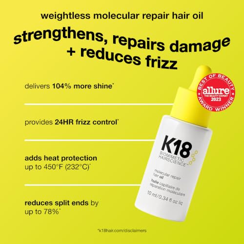 K18 Molecular Repair Hair Oil Full Size 1 Fl Oz - Frizz Control & Heat Protectant