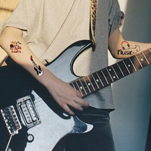 420 Pieces Rock and Roll Temporary Tattoos - 80s 90s Party Supplies Musician Guitar Rap Birthday Party Favors Decorations Tattoo