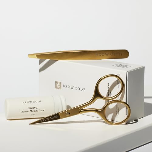 Brow Code Brow Mapping Kit ? White Charcoal Mapping Thread, Slant Tweezers & Trimming Scissors ? Professional Brow Shaping & Symmetry Tool Set