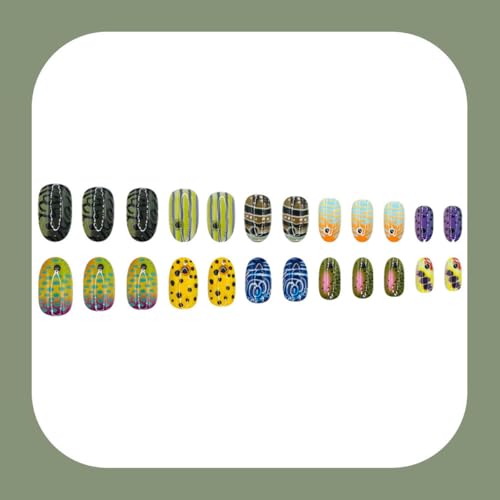 Rdntbeu Tropical Fish Fake Nails - 20 Styles Summer Press-On Manicure, Reusable Glossy Full Cover Stick-ons for Women & Men, 24Pcs