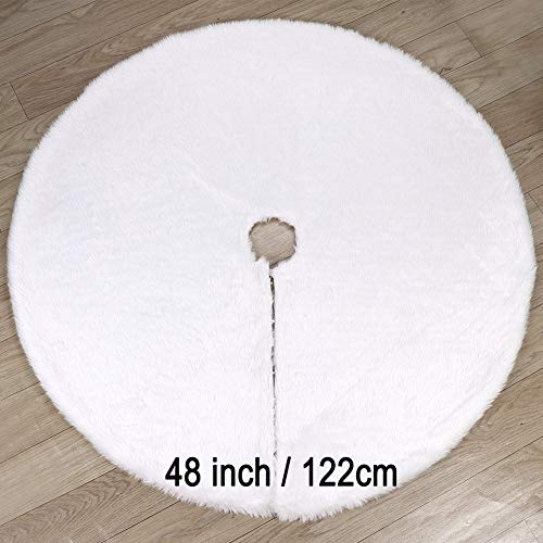 Aytai Christmas Tree Skirt 48 Inch White Faux Fur Christmas Tree Skirt Luxury Tree Skirts for Holiday Christmas Decorations