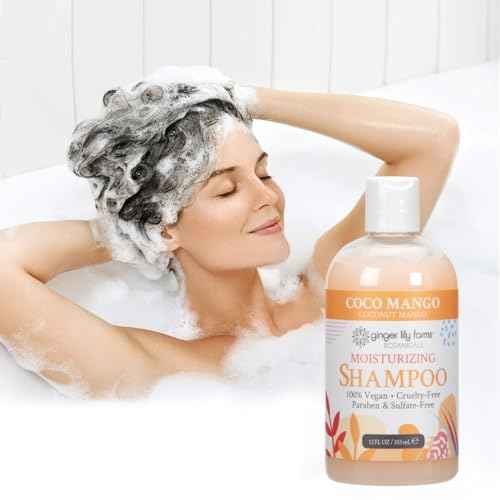 Ginger Lily Farms Botanicals Moisturizing Shampoo for All Hair Types, Coco Mango, 100% Vegan & Cruelty-Free, Coconut Mango Scent, 12 Fl Oz