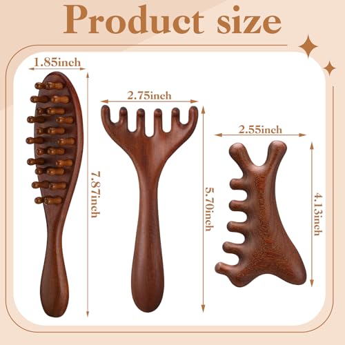 ProSuites 3-Pack Wooden Scalp Massager & Loc Comb Set