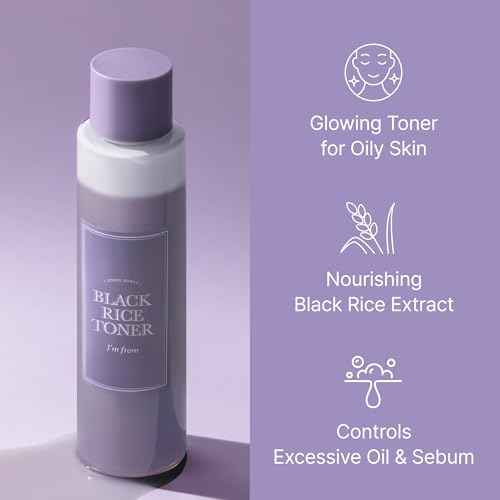[I'm From] Miniature of Black Rice Toner for Oily Skin, Sebum Control Toner, Lightweight, Niacinamide, Panthenol, Fragrance Free, Korean Skin Care, 1.01 Fl Oz