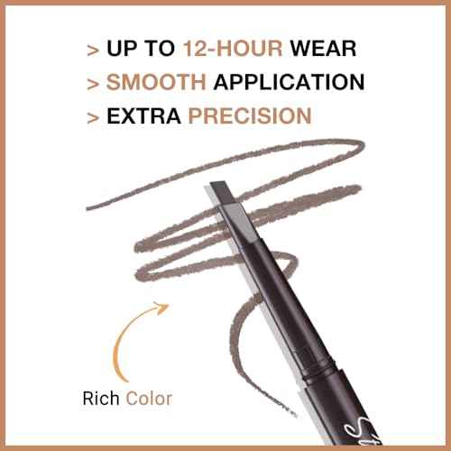 12 Pcs Ultimate Eyebrow Retractable Definer Pencils,Dual-Sided Natural Soft Textured Eyebrow Pencil, for Daily Look Eyebrow Makeup,Brow Brush,Fine Tip (12Pcs-Dark Brown-Retractable Triangle)