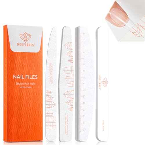 Modelones Nail Files and Nail Buffers Blocks 4 PCS, Double Side Trimed & Shaped Emery Board 100/150/180 Grits 600/3000 Nail Shine Polishing Stick, Reusable Washable Anti-bend Anti-drop Particles White