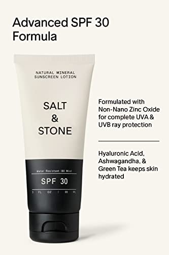 SALT & STONE SPF 30 Natural Mineral Sunscreen Lotion | Made with Non-Nano Zinc Oxide | Broad Spectrum Sun Protection | Water Resistant & Reef Safe | Cruelty-Free & Vegan (3 fl oz)