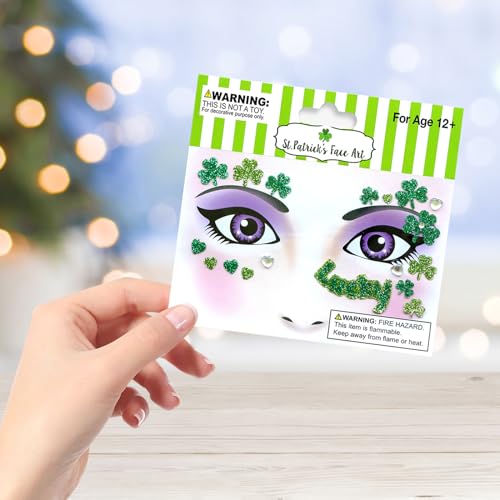 St. Patrick's Day Face Stickers - Green Shamrock Gems 2 Pack