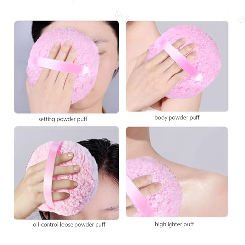 Body Powder Puff and Container Extra Large, 6" Crystal Glass Storage Jars with Oversize Dustproof Lid for Loose Powder with Soft Washable Reusable Fluffy Puff Perfect for Skin Care (Black)