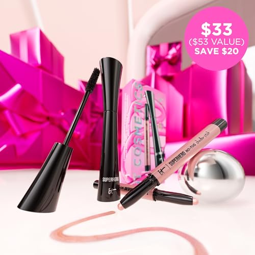 IT Cosmetics Unwrap Glimmering Eyes Mascara & Eyeshadow Stick Makeup Set , 2-Pc Holiday Giftset for Her - Full Size Makeup - Superhero Waterproof Cream Eye Shadow & Volumizing Lengthening Mascara