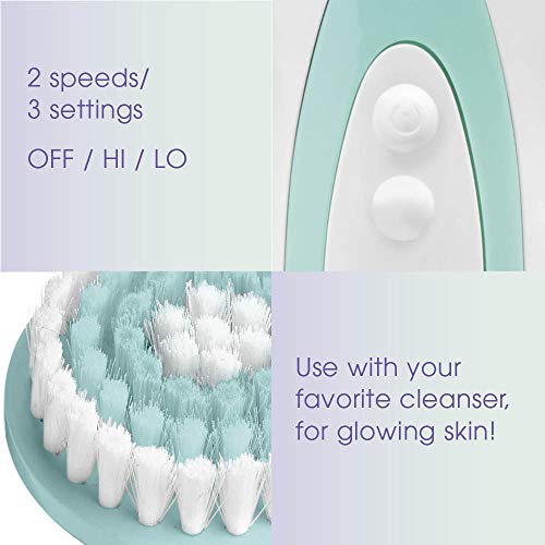 Conair True Glow Facial Cleansing Brush, 2-Speed Sonic Scrubber with 3 Heads