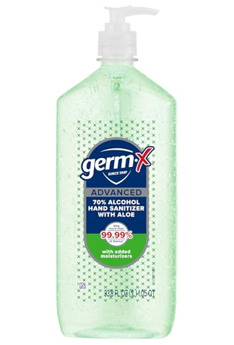 Germ-X 33.8 Fl Oz (1 Liter) Hand Sanitizer with Aloe & Vitamin E – Moisturizing Gel, No Rinse, Pump Bottle