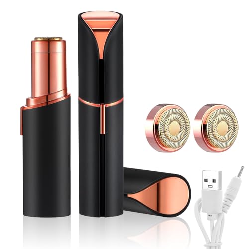 Facial Hair Remover for Women, Device, Remover Women Face, Finishing Touch Upper Lips, Chin & Cheeks, USB Rechargeable with LED LightIncluded Two Replacement Heads (Black)