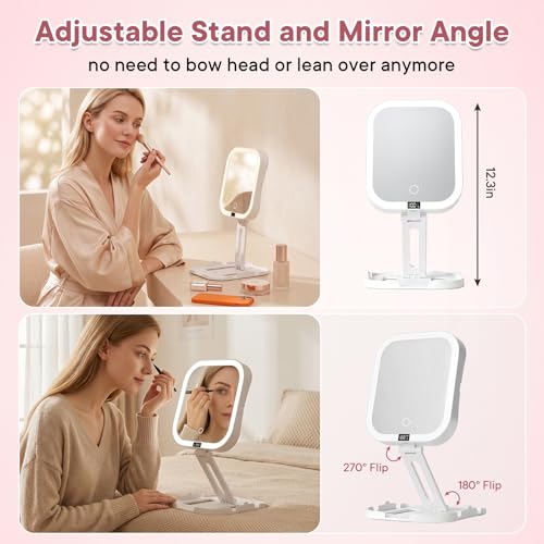 10X Magnifying Travel Makeup Mirror with Lights, Rechargeable