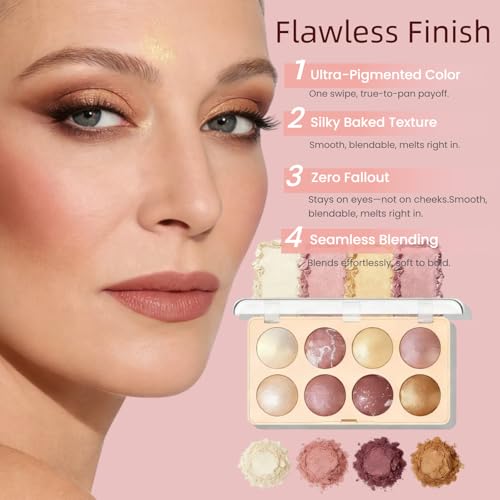 8-Color Baked Makeup Palette - Eyeshadow, Blush, Bronzer & Highlighter