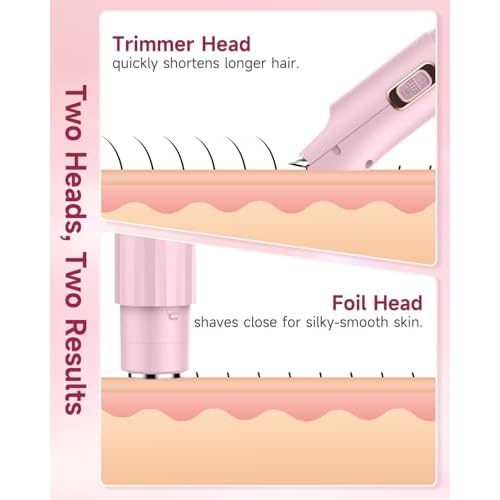 2-in-1 Bikini Trimmer for Women, Electric Personal Full Body & Pubic Hair Trimmer with Foil Shaver, Rechargeable Cordless Razor, Safe on Skin, Gentle Grooming for Intimate Areas, Legs & Underarms