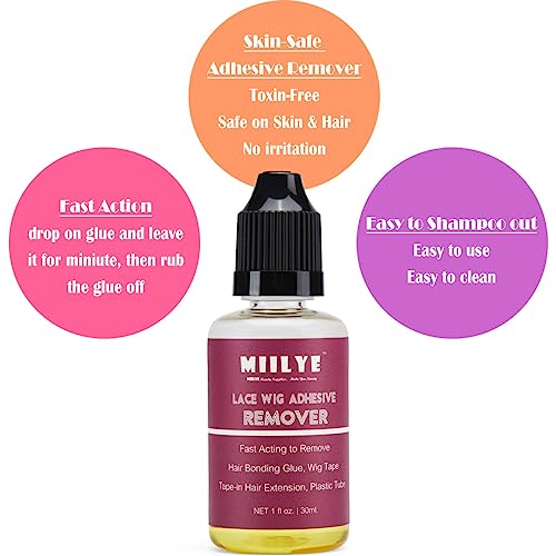 MIILYE Wig Glue Remover x 2 Bottles, Tape in Hair Extensions Remover |Solvent for Adhesive Residue, Lace Front Wig |Poly Hairpieces |Toupee |Cosmetic Hair Bonding Tape Removal