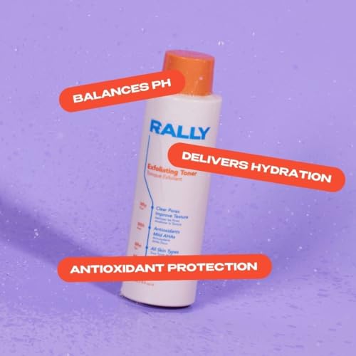 RALLY Daily Cleansing Exfoliating Toner with Mild Plant-Based AHAs | Waterless On-The-Go Cleanse | Clear Pores + Improve Texture | Refresh Teen + Post Workout Skin 4 OZ