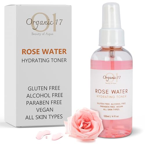 Rose Water Hydrating Toner Spray ? Organic Aloe Vera & Hibiscus Face Mist, Alcohol Free & Dermatologist Tested for Sensitive & All Skin Types ? 120ml