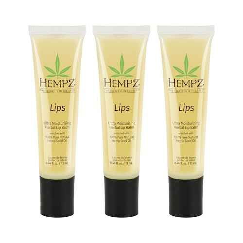 Hempz Original Lip Balm, 3-Pack, travel essential for dry cracked lips, ultra hydrating gloss, .44 oz