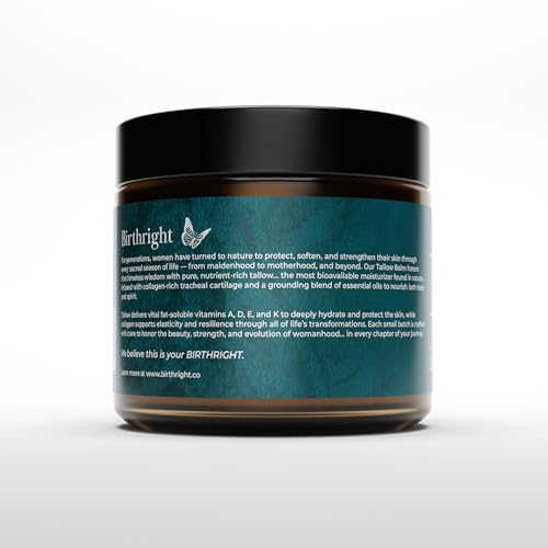 Birthright Grass-Fed Beef Tallow Balm with Collagen Peptides & Essential Oils ? Natural Face & Body Moisturizer for Dry, Sensitive Skin ? Pasture-Raised, Clean Skincare