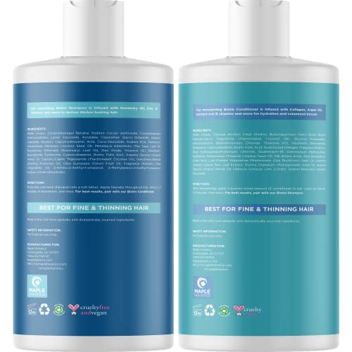 Volumizing Biotin Shampoo and Conditioner Set - Sulfate Free Shampoo and Conditioner for Dry Damaged Hair Care - Thinning Hair Shampoo and Conditioner with Nourishing Biotin and Rosemary Oil 16oz