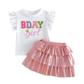 Toddler Girl Birthday Outfit with Embroidered Shirt & Ruffle Skirt
