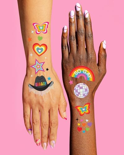52 Iridescent Pride Temporary Tattoos with Rainbow Designs